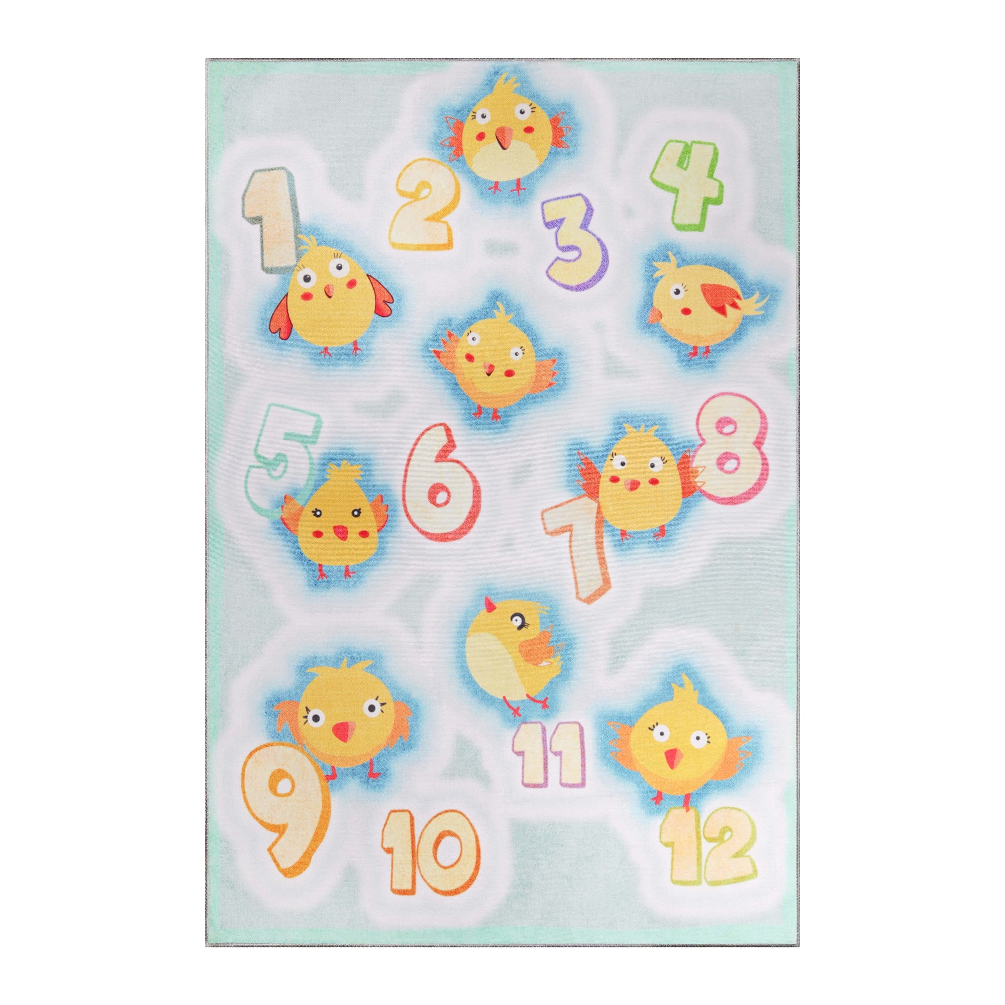 Playtime Numbers Indoor Flatweave Polyester Anti-Skid Kids' Area Rug, 5' x 7'6", Aquamarine by Superior