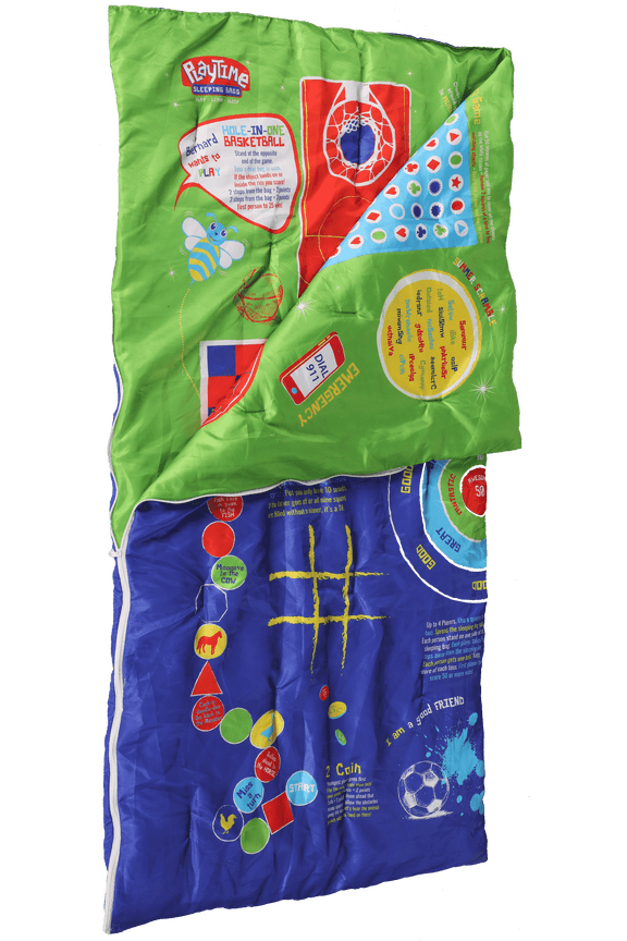 Playtime Premium Ultra-Soft Microfiber, Reversible. All in 1 Kids, Toddler Sleep & Play Gaming Nap Mat / Sleeping Slumber Bag Bed Cover For Kids Daycare, Pre-School. Over 35 Fun Games. Blue/Green