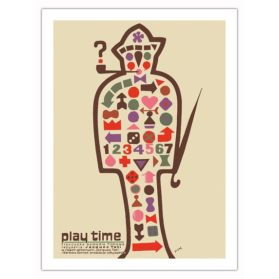 Playtime - Starring Jacques Tati as Monsieur Hulot - Vintage Polish Film Movie Poster by Jerzy Flisak c.1967 - Bamboo Fine Art 290gsm Paper Print (Unframed) 24x32in