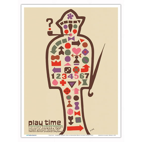 Playtime - Starring Jacques Tati as Monsieur Hulot - Vintage Polish Film Movie Poster by Jerzy Flisak c.1967 - Master Art Print (Unframed) 9in x 12in