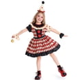 thumbnail image 1 of Playtopia Big‑Girls 3‑Piece Circus Clown Cosplay Costume Short‑Sleeve Ruffled Dress With Matching Wrist Cuffs And Cone Hat Set Size XS‑XL, Plus Size Friendly, 1 of 7