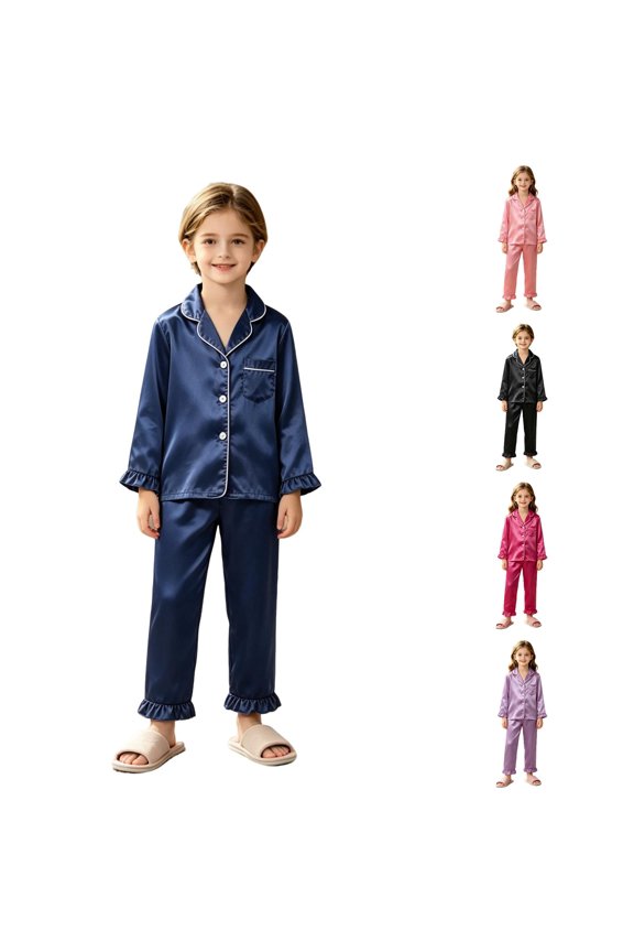 BigâKids 2âPiece SatinâFeel Loungewear Set LongâSleeve OpenâFront Cardigan And Ruffleâ Pants Size 120â150