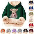 thumbnail image 1 of Playtopia Big Kids Sherpa Lined Pullover Hoodie Scarf Highland Cow Winter Animal Graphic Cotton Blend Warm Sweatshirt Multi Color 1PC, 1 of 5