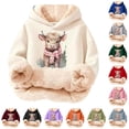 thumbnail image 1 of Playtopia Big Kids Sherpa Lined Pullover Hoodie Scarf Highland Cow Winter Animal Graphic Cotton Blend Warm Sweatshirt Multi Color 1PC, 1 of 5