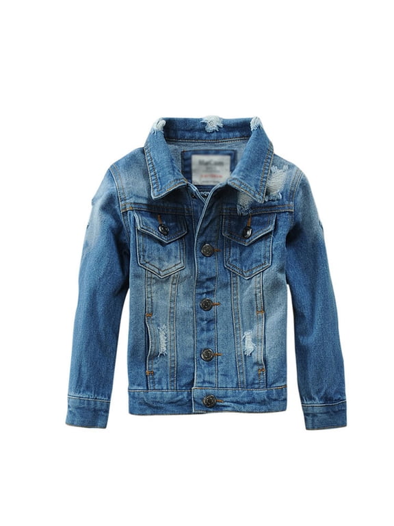 Boys Denim Jacket Fall Jacket Youth Distressed Jean Outerwear Button‑Front Classic Lapel Long‑Sleeve Jackets For Boys 1Pc Sizes 110‑160