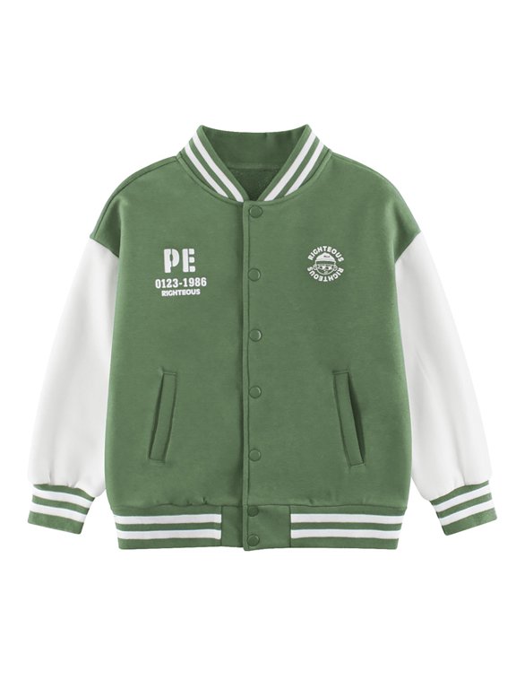 Boys Jacket, Fleece Lined Varsity Baseball Bomber Jacket, Color‑Block Graphic Fall Jacket For Youth Boys And Girls, 1 Piece, 120‑170