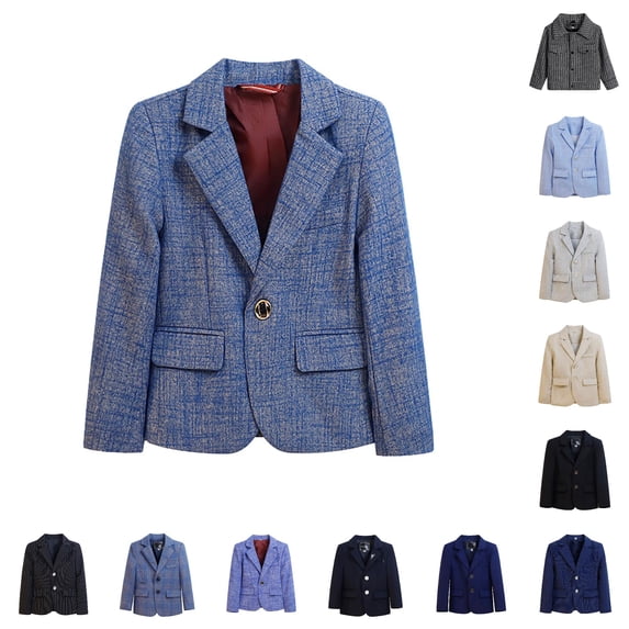 Playtopia Boys Jacket, Formal Blazer Suit Jacket, Multi‑Color Plaid Solid Lapel Outerwear For Big‑Kids Youth Boys, 1 Piece, 110‑170