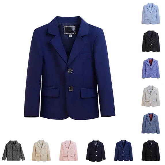 Playtopia Boys Jacket, Formal Blazer Suit Jacket, Multi‑Color Plaid Solid Lapel Outerwear For Big‑Kids Youth Boys, 1 Piece, 110‑170