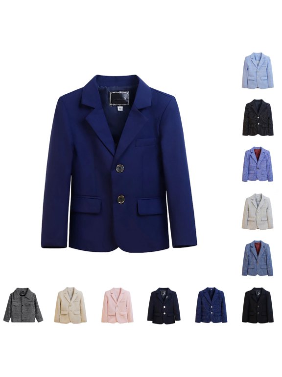 Boys Jacket, Formal Blazer Suit Jacket, Multi‑Color Plaid Solid Lapel Outerwear For Big‑Kids Youth Boys, 1 Piece, 110‑170