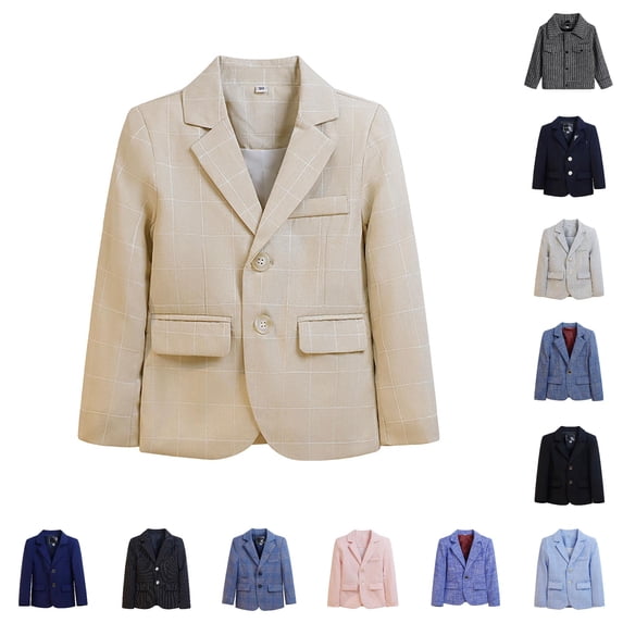 Playtopia Boys Jacket, Formal Blazer Suit Jacket, Multi‑Color Plaid Solid Lapel Outerwear For Big‑Kids Youth Boys, 1 Piece, 110‑170