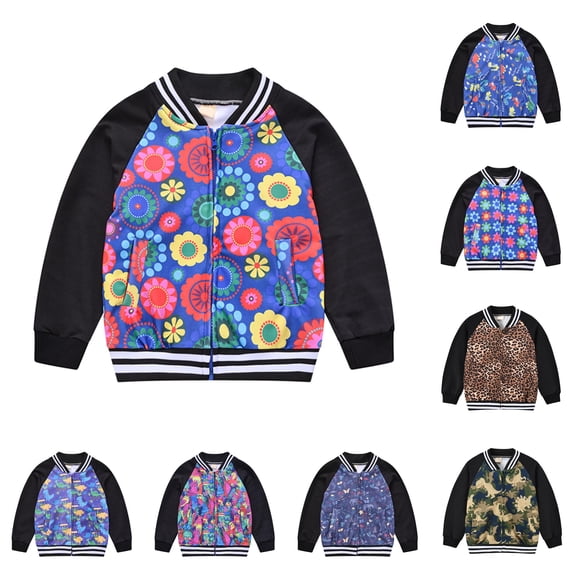Playtopia Boys Jacket, Youth Boys Fall Jacket, Raglan Sleeve Printed Baseball Bomber Coat, Boys Outerwear Zip‑Up Varsity Jacket, 1 Piece, Sizes 110‑130