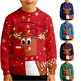 thumbnail image 1 of Playtopia Boys Sweatshirts, Crew‑Neck Reindeer Christmas‑Light Graphic Pullover, Fleece‑Lined Thermal Long‑Sleeve Polyester Top For Youth Big‑Kids,1pc,Sizes 110‑160, 1 of 5