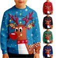 thumbnail image 1 of Playtopia Boys Sweatshirts, Crew‑Neck Reindeer Christmas‑Light Graphic Pullover, Fleece‑Lined Thermal Long‑Sleeve Polyester Top For Youth Big‑Kids,1pc,Sizes 110‑160, 1 of 5
