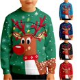 thumbnail image 1 of Playtopia Boys Sweatshirts, Crew‑Neck Reindeer Christmas‑Light Graphic Pullover, Fleece‑Lined Thermal Long‑Sleeve Polyester Top For Youth Big‑Kids,1pc,Sizes 110‑160, 1 of 5