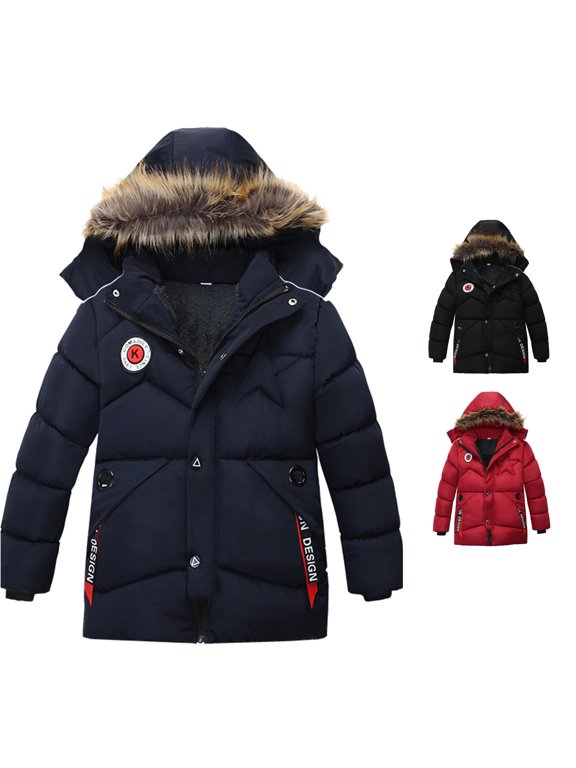 Boys Winter Coat, Boys Jacket, Hooded Quilted Coat, Boys Outerwear, Boys Fall Jacket, Badge Graphic Parka, 1 Piece, Sizes 100â120