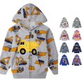 thumbnail image 1 of Playtopia Boys Zip Up Hoodie, Construction Vehicle Graphic Full‑Zip Long Sleeve Sweatshirt Jacket For Youth Big‑Kids Boys Girls, Multiple Prints & Colors Available, 1pc, Sizes 110‑160, 1 of 4