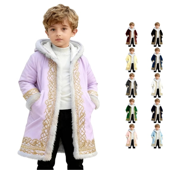 Playtopia Jackets For Boys Boys Winter Coat Hooded FleeceâLined Cloak Long Embroidered OpenâFront Boys Outerwear 1 Piece Sizes 110 120 130 140 150 160