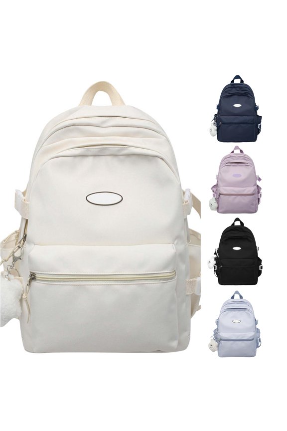 Large Capacity Waterproof Nylon Backpack Solid Color Daypack with Pendant for Camping Travel 1pc 5 Colors