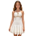thumbnail image 1 of Playtopia Teen Girls Summer Halter‑Neck Beach Dress Starfish And Shell Embellished Ruched Flared Hem Midi Dress Size13Y‑16Y, 1 of 7
