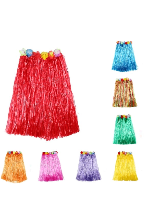 Women's Hawaiian Luau Grass Skirt with Flower Waistband, Fringe Dance Skirt, 1 Piece, Multi Size
