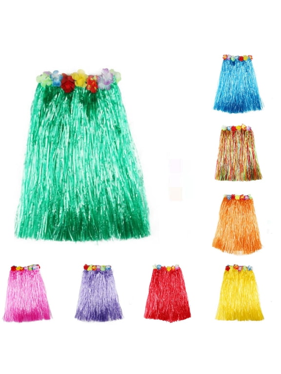 Women's Hawaiian Luau Grass Skirt with Flower Waistband, Fringe Dance Skirt, 1 Piece, Multi Size