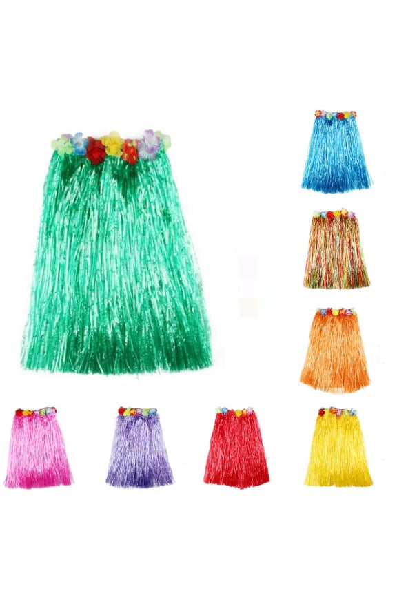 Women's Hawaiian Luau Grass Skirt with Flower Waistband, Fringe Dance Skirt, 1 Piece, Multi Size
