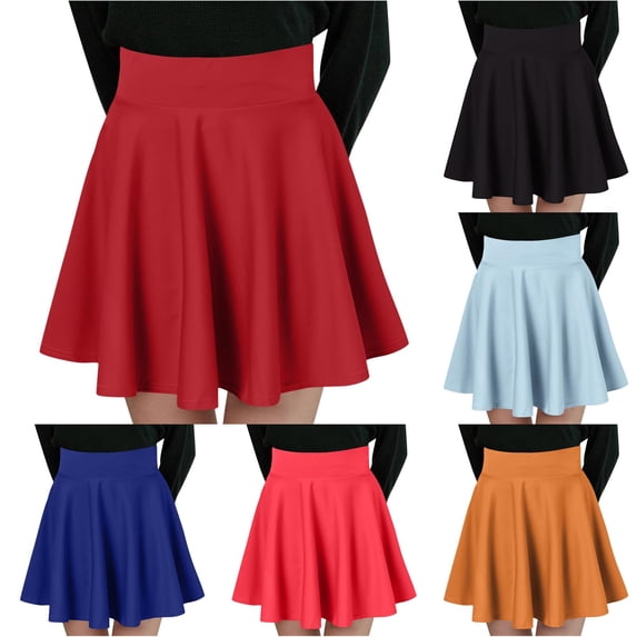 Playtopia Women's High Waisted Flared Skater Skirt with Built-in Lining, Casual Solid Color Mini Skirt, 1 Piece, S-XXL Plus Size Friendly