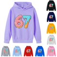 thumbnail image 1 of Playtopia Youth Donut Ice Cream Number 67 Graphic Hooded Pullover 350g Polyester Long Sleeve Kangaroo Pocket Casual Sweatshirt 1PC Big Kids Sizes 100-160, 1 of 4