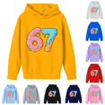 thumbnail image 1 of Playtopia Youth Donut Ice Cream Number 67 Graphic Hooded Pullover 350g Polyester Long Sleeve Kangaroo Pocket Casual Sweatshirt 1PC Big Kids Sizes 100-160, 1 of 4