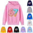 thumbnail image 1 of Playtopia Youth Donut Ice Cream Number 67 Graphic Hooded Pullover 350g Polyester Long Sleeve Kangaroo Pocket Casual Sweatshirt 1PC Big Kids Sizes 100-160, 1 of 4
