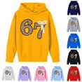 thumbnail image 1 of Playtopia Youth Glitter Number 67 Pearl Bow Hooded Pullover 350g Polyester Long Sleeve Kangaroo Pocket Casual Sweatshirt 1PC Big Kids Sizes 100-160, 1 of 4