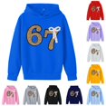 thumbnail image 1 of Playtopia Youth Glitter Number 67 Pearl Bow Hooded Pullover 350g Polyester Long Sleeve Kangaroo Pocket Casual Sweatshirt 1PC Big Kids Sizes 100-160, 1 of 4