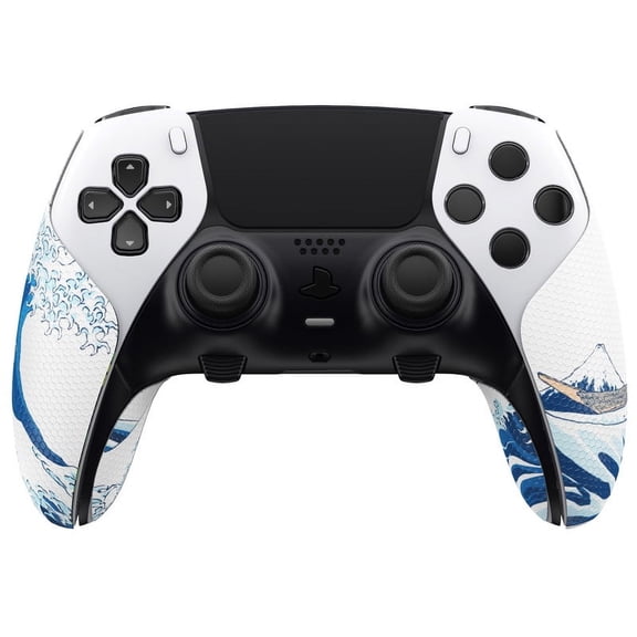 Playvital Anti-Skid Sweat-Absorbent Controller Grip for ps5 Edge Wireless Controller, Textured Soft PU Handle Grips Anti Sweat Protector for ps5 Edge Controller - The Great Wave off Kanagawa