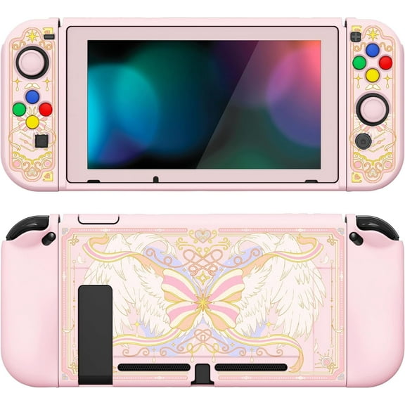 Playvital ZealProtect Soft Protective Case for Nintendo Switch, Flexible Cover Protector for Switch with Screen Protector & Thumb Grip Caps & ABXY Direction Button Caps - Magic Wings