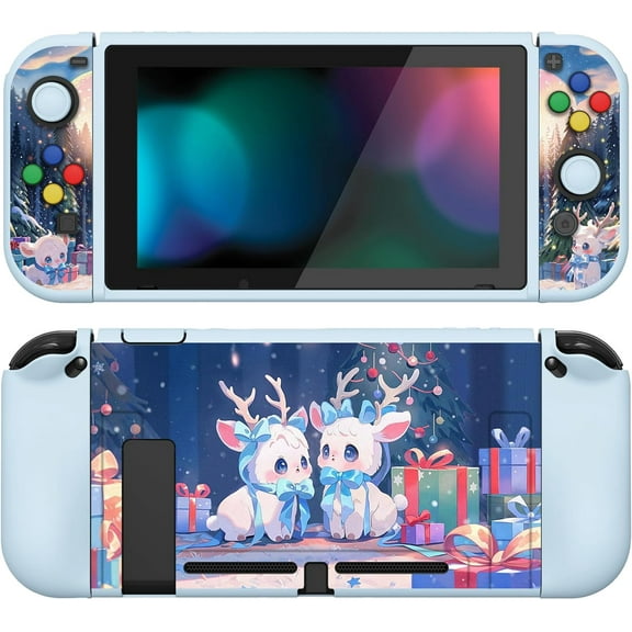 Playvital ZealProtect Soft Protective Case for Nintendo Switch, Flexible Cover Protector for Switch with Screen Protector & Thumb Grip Caps & ABXY Direction Button Caps - Santa&nbsp;Deer