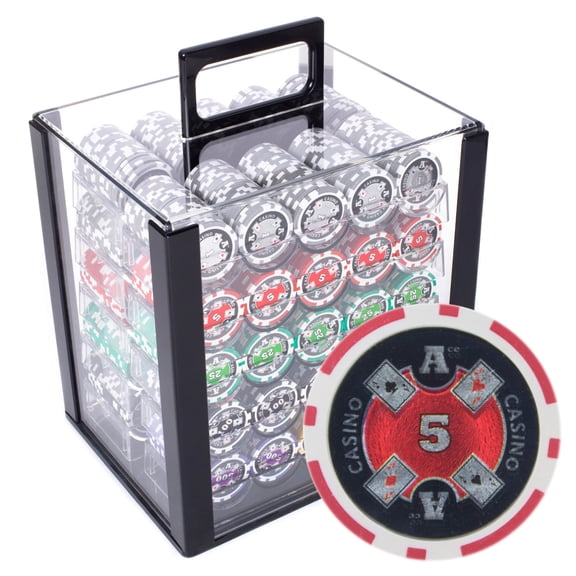 Playzaic 1000-piece Acrylic Ace Casino Poker Chip Case - 14-gram Heavy Clay Composite Set