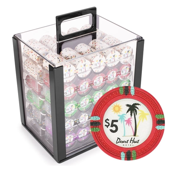 Playzaic 1000-piece Acrylic Desert Heat Poker Chip Case - 13.5-gram Heavy Clay Composite Set