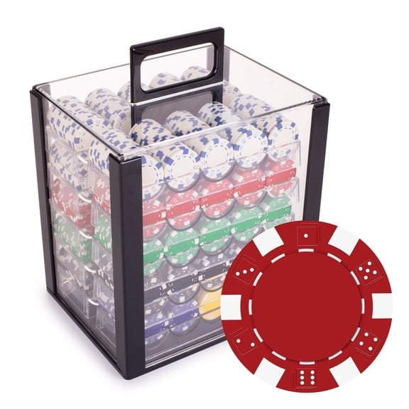 Playzaic 1000-piece Acrylic Striped Dice Poker Chip Case - 11.5-gram Clay Composite Set