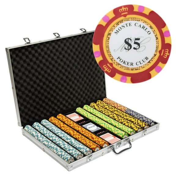 Playzaic 1000-piece Aluminum Monte Carlo Poker Chip Case - 13.5-gram Heavy Clay Composite Set