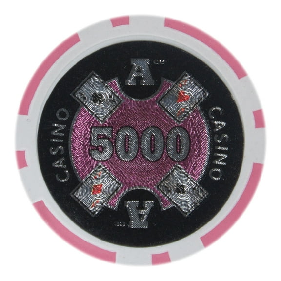 Playzaic 14-gram Ace Casino Poker Chips (50-pack) Heavy Clay Composite Set ($5,000 Pink)
