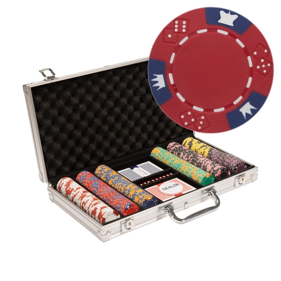 Playzaic 300-piece Aluminum Crown & Dice Poker Chip Case - 14-gram Heavy Clay Composite Set