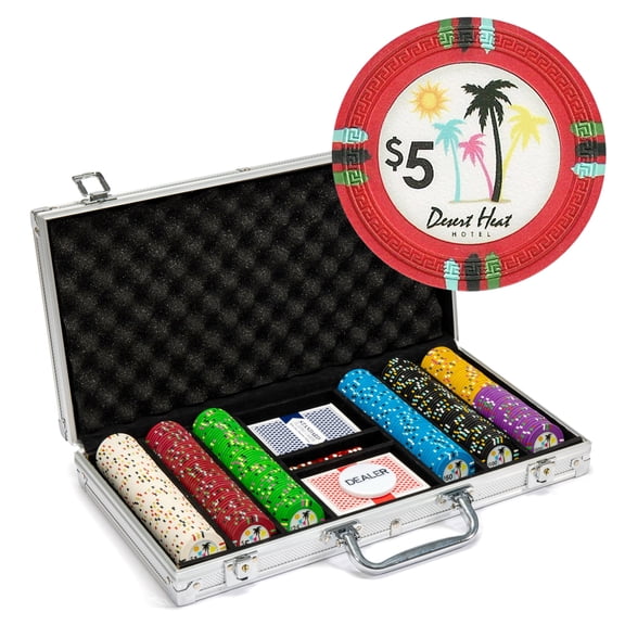 Playzaic 300-piece Aluminum Desert Heat Poker Chip Case - 13.5-gram Heavy Clay Composite Set