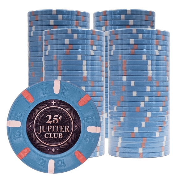 Playzaic Jupiter Club 43mm Oversize Poker Chips (100-pack) - Real Casino Clay - $0.25 Blue