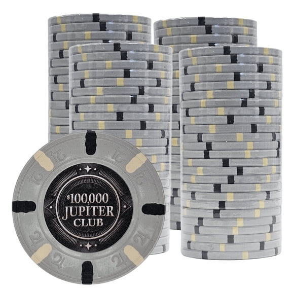 Playzaic Jupiter Club 43mm Oversize Poker Chips (100-pack) - Real Casino Clay - $100,000 Gray