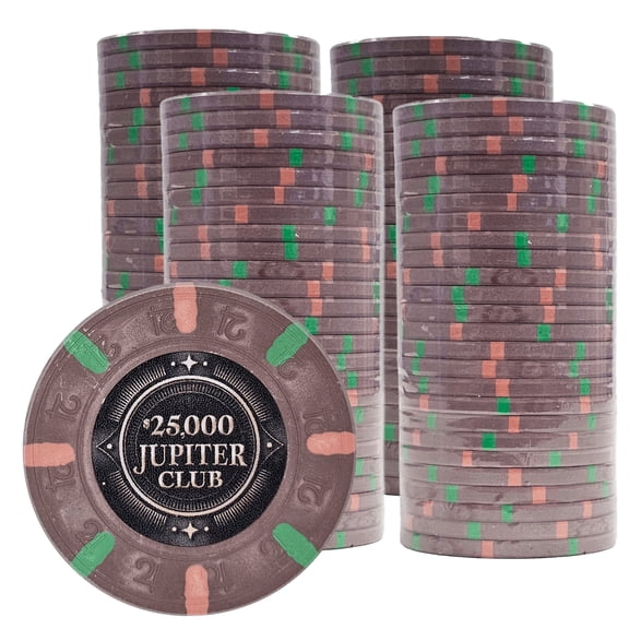 Playzaic Jupiter Club 43mm Oversize Poker Chips (100-pack) - Real Casino Clay - $25,000 Brown