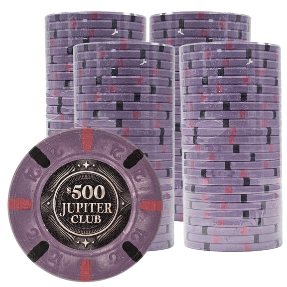 Playzaic Jupiter Club 43mm Oversize Poker Chips (100-pack) - Real Casino Clay - $500 Purple