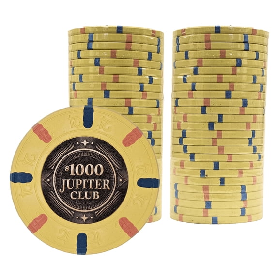 Playzaic Jupiter Club 43mm Oversize Poker Chips (50-pack) - Real Casino Clay - $1,000 Yellow