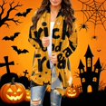 thumbnail image 1 of Playzo Women's Cardigan Mid-Length Open-Front V-Neck Long Sleeve Loose Fit Casual Lightweight Outerwear with Halloween Print for Spring Fall Holiday Parties and Family Gatherings Yellow_#10171, 1 of 1