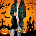 thumbnail image 1 of Playzo Women's Cardigan Mid-Length Open-Front V-Neck Long Sleeve Loose Fit Casual Lightweight Outerwear with Halloween Print for Spring Fall Holiday Parties and Family Gatherings Gray_#10119, 1 of 1