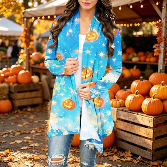 Playzo Women's Cardigan V-Neck Long Sleeve Sweater Casual Loose Lightweight Outerwear with Halloween Print for Spring Fall Everyday Wear Weekend Lounging and Holiday Parties Multicolor_#8345